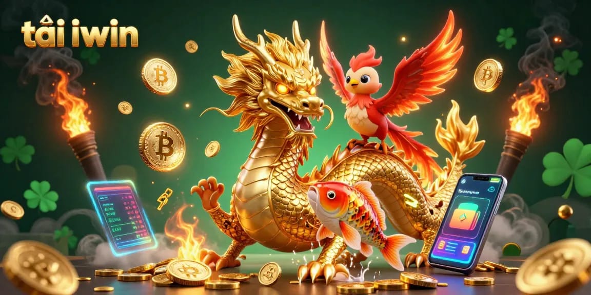 Engage in the excitement of tải iwin with vibrant dragons and crypto elements in a captivating casino illustration.