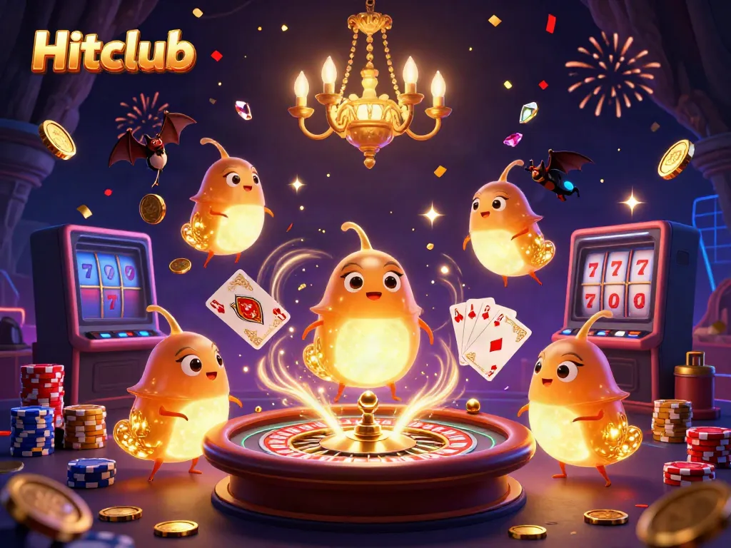 Hitclub featuring glowworms and a bat dealer lighting up a vibrant cave casino scene.