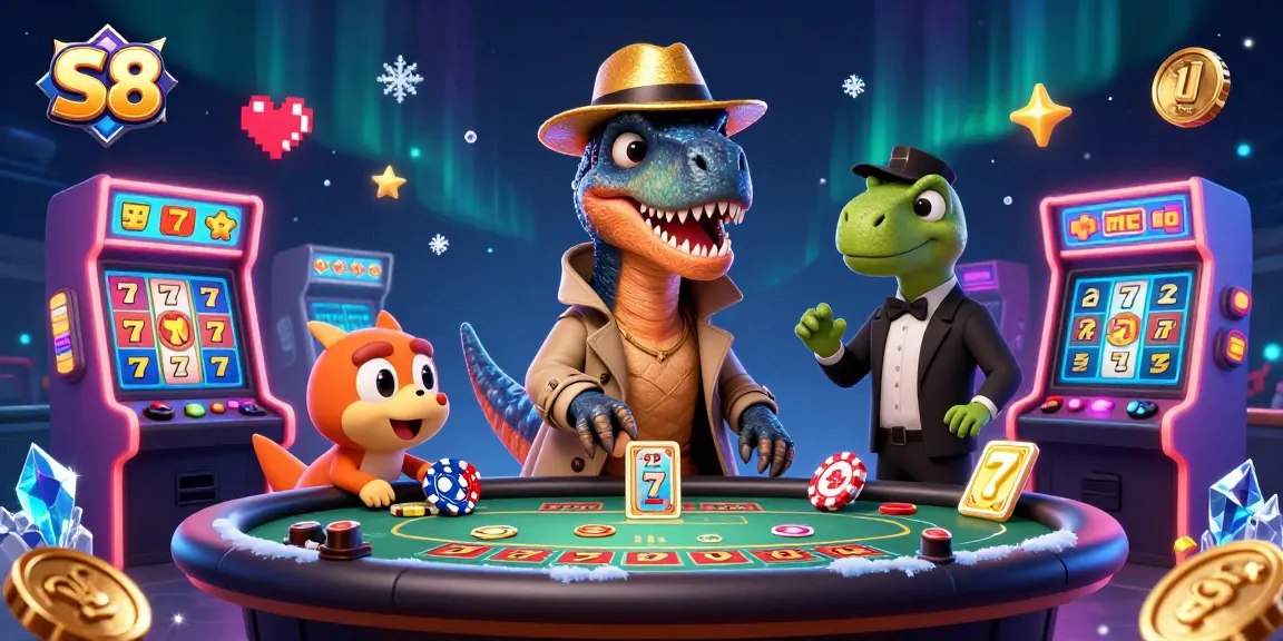 Engage in thrilling gameplay with S8's dinosaur-themed casino adventure featuring blackjack and slot machines.