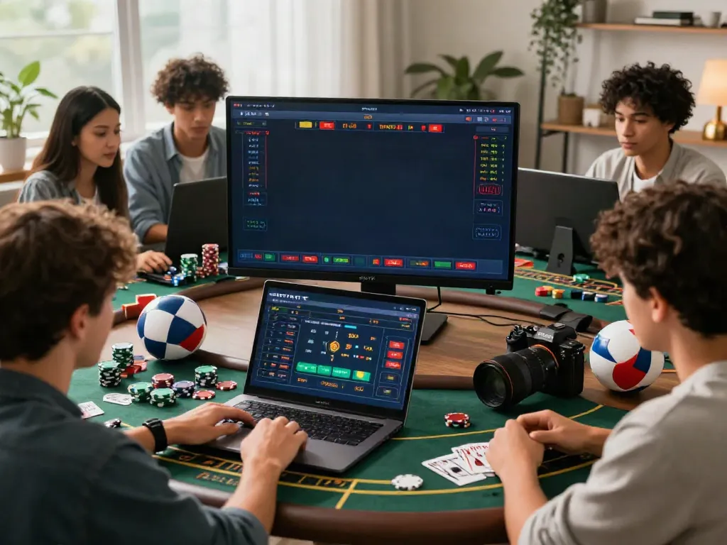 Exciting online betting atmosphere at TX88 nhà cái with individuals engaging in sports and casino games, showcasing a lively digital platform.
