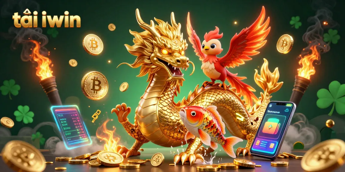 Engage in the excitement of tải iwin with vibrant dragons and crypto elements in a captivating casino illustration.