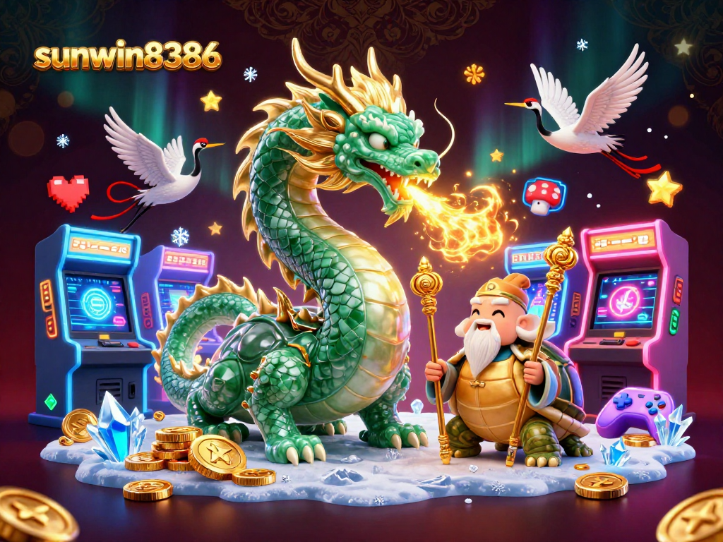 Experience the thrill of sunwin8386 with vibrant game elements and mythical characters in action.