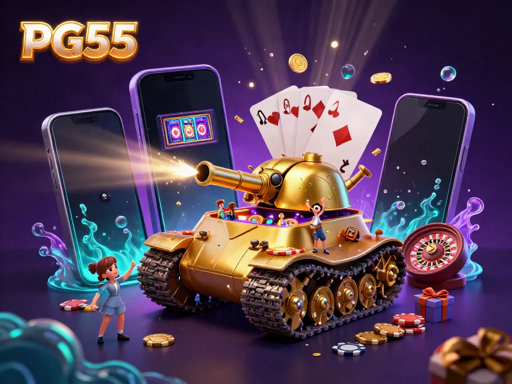 Experience winning moments with PG55 in this vibrant 3D casino scene packed with excitement.