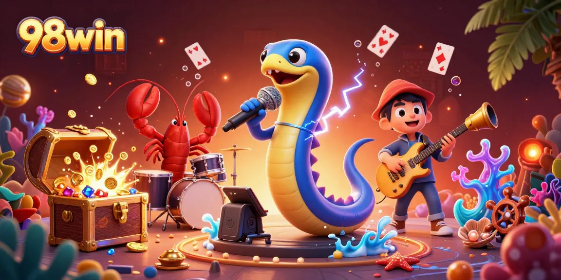 Experience the excitement of 98win in this vibrant underwater casino scene.