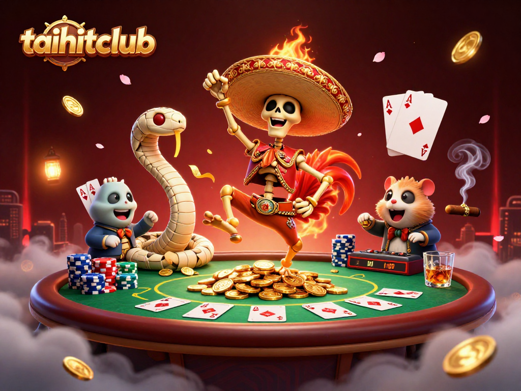 Experience excitement with taihitclub as a skeleton mariachi, mummy snake, and zombie DJ dance among poker chips and cards.