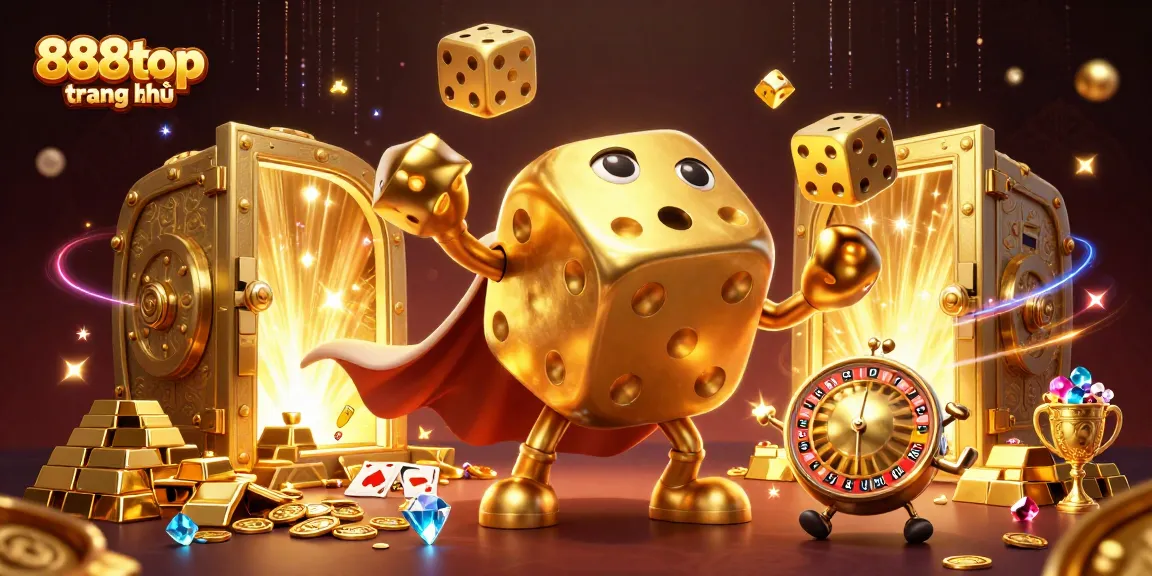 Experience the thrill of winning with the vibrant 888top trang chủ illustration featuring golden dice and treasures.