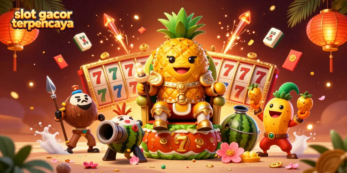 Explore slot gacor terpercaya while enjoying vibrant casino-themed artwork with lively characters.