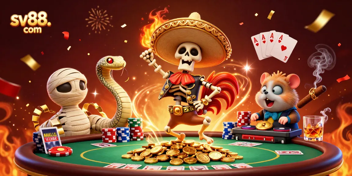 Experience thrilling wins at sv88. com with engaging characters celebrating on a vibrant casino backdrop.