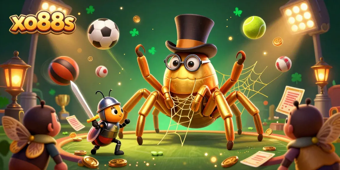 Engage with thrilling betting adventures at xo88s, featuring a golden tarantula and vibrant casino elements.