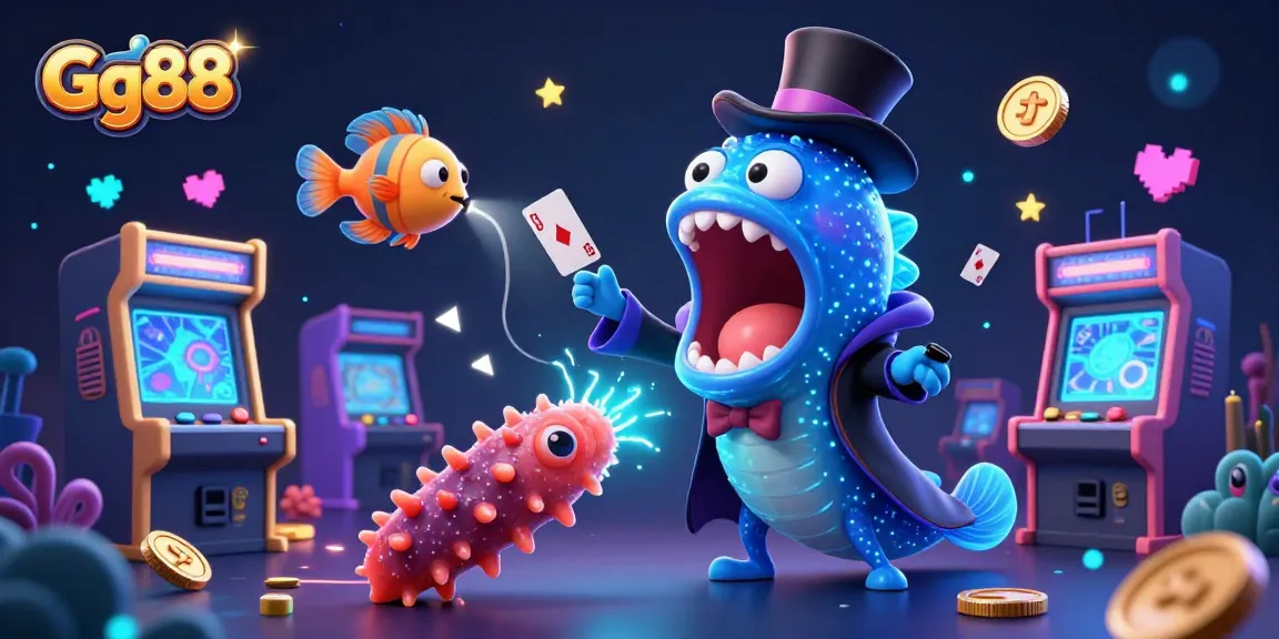 Experience the thrilling Gg88 magic show with a bioluminescent eel performing card tricks and an anglerfish illuminating the scene.