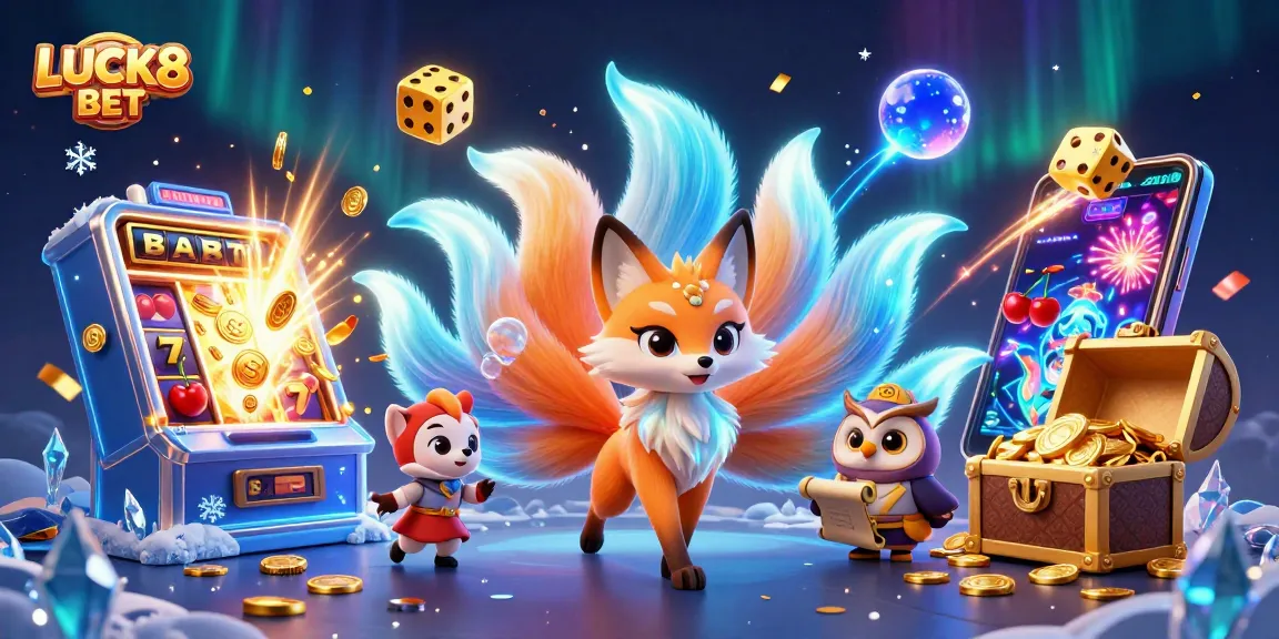 Experience the thrill of LUCK8 BET with a vibrant 3D casino scene featuring dynamic gameplay elements.