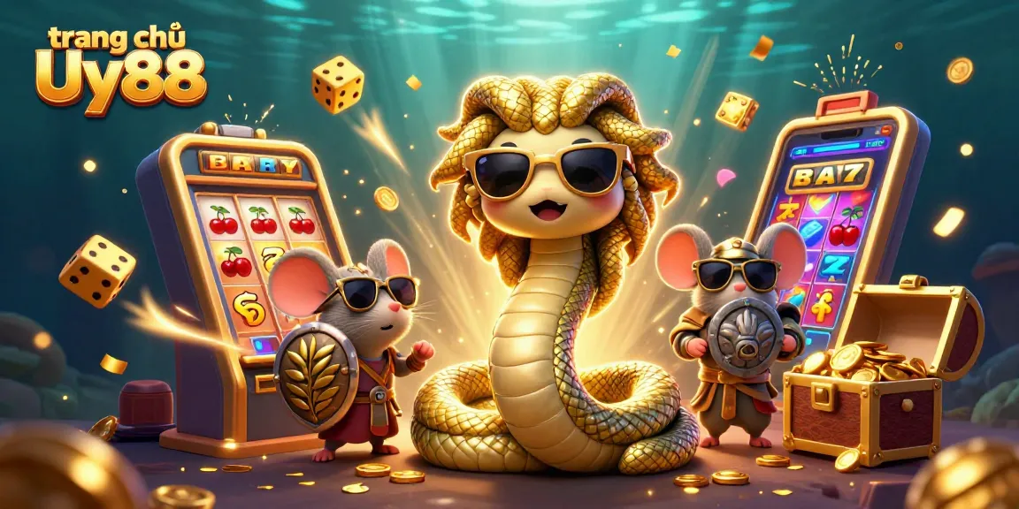 Experience the excitement of slots at trang chủ Uy88 with Medusa and friendly characters celebrating wins!