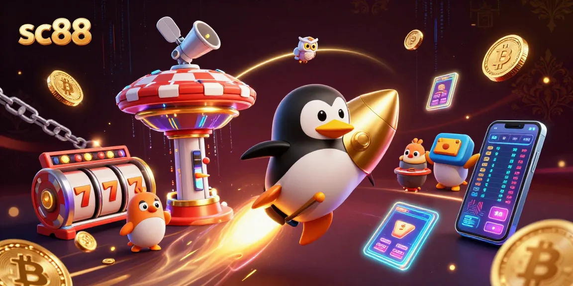 Experience thrilling gaming with sc88 as the golden penguin navigates a dynamic casino universe.