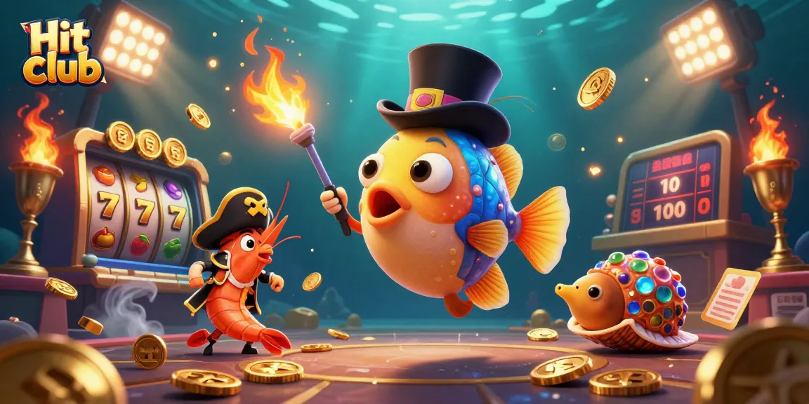 Attract golden coins with Hit club's thrilling slot games in this vibrant 3D scene.