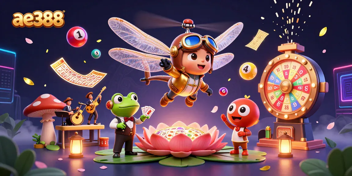 Engage with ae388 at a vibrant lily pad casino featuring a jovial dragonfly pilot, frog croupier, and jazz-playing crickets.