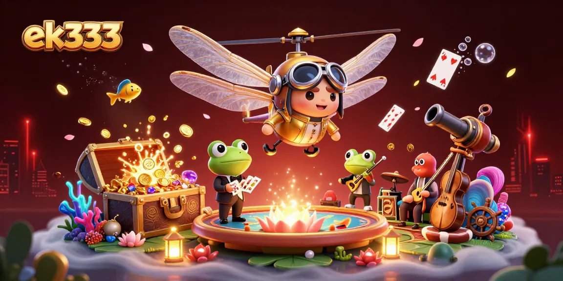 Experience thrilling casino action with ek333's vibrant 3D illustration featuring dynamic characters and game elements.