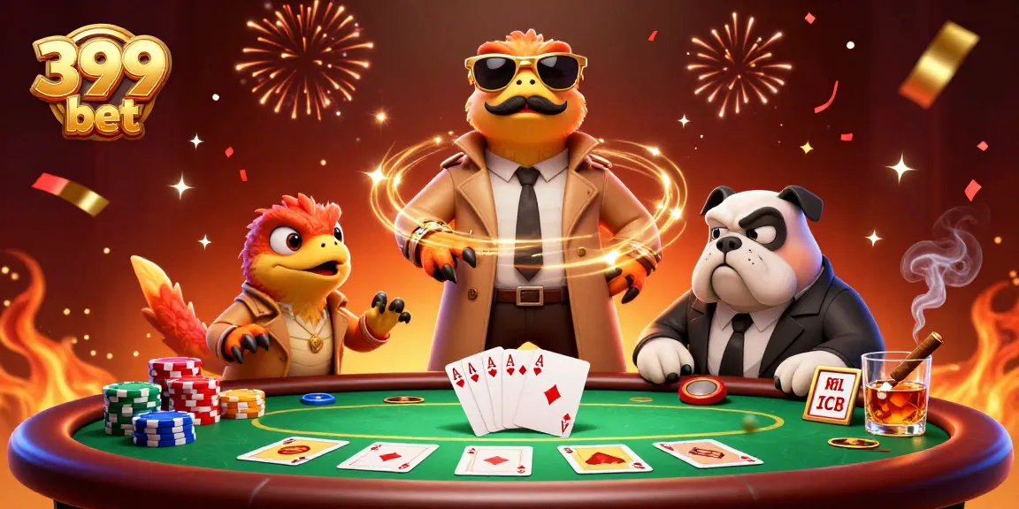 Enjoying the excitement of 399 bet at a lively VIP casino with poker raptors and a bouncer.