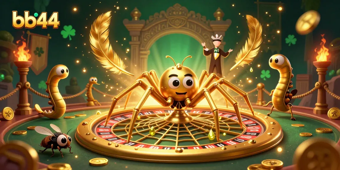 Engaging roulette wheel scene at bb44 with golden spider and animated characters betting.
