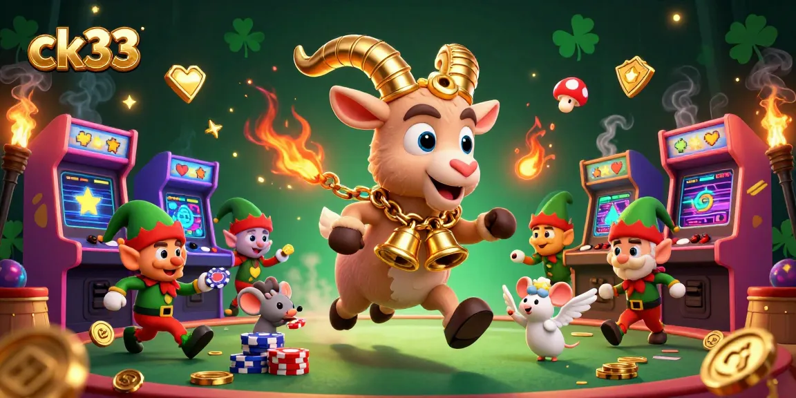 Experience thrilling gaming at ck33 casino with festive Krampus and playful elves in a dynamic scene.