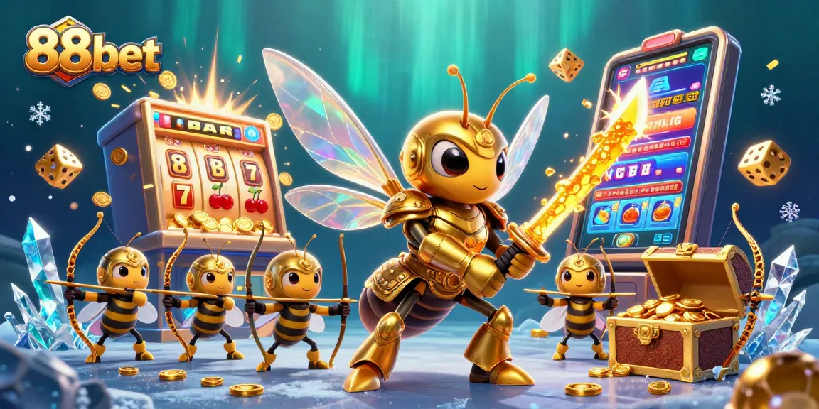 88bet giant hornet samurai leading bee archers in a vibrant casino scene full of excitement