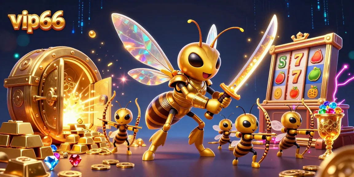 Experience the thrilling world of vip66 with a vibrant casino-themed scene showcasing a heroic golden hornet.