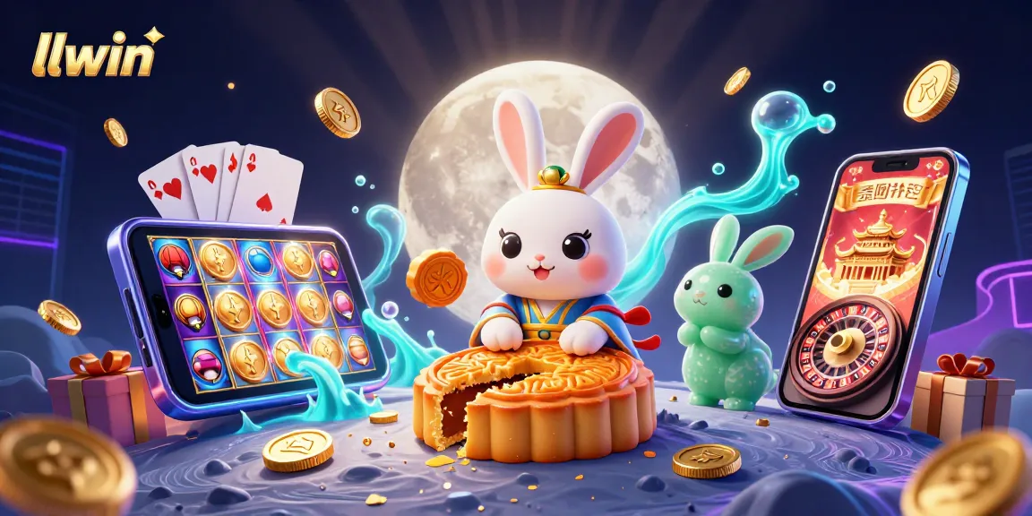 Experience thrilling gaming adventures at llwin with an enchanting 3D illustration of a moon rabbit and casino elements.